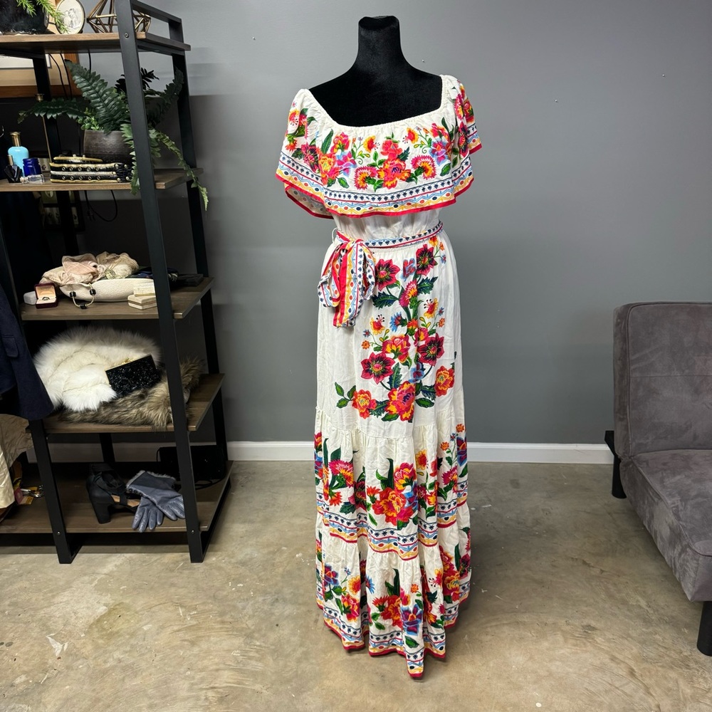 VICI Mamanunca off the shoulder maxi dress women's medium  floral summer bright